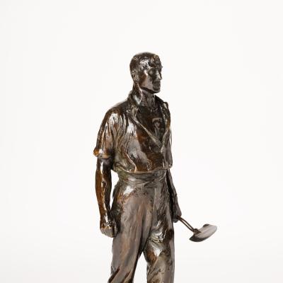 Max Kalish  Laborer with Shovel, 1932  Signed: M. Kalish / 32 edge of self-base, Marked: Meroni Radice Cire Perdue Paris [foundry mark] at base  Bronze  17 1/2 inches high