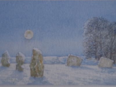 David Payne RWS, Moon and Snow Avebury