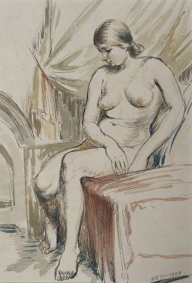 Cicely Hey (1896-1980)Interior with Seated Nude, 1928