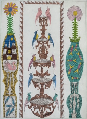Scottie Wilson (1889-1972)Design with Birds and Fish, c. 1950