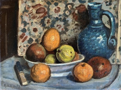 Rene de Saint-Delis (1876-1958)Still Life with Fruit and Blue Jug, c. 1920