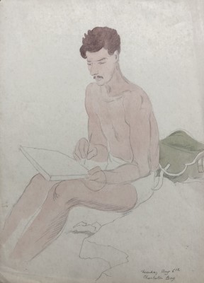 Doris Hatt (1890-1969)Sketching at Charlestwon Bay, Cornwall, c. 1940s