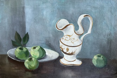 Frederick Roberts Johnson (1900-1986)Still Life with Decorated Jug and Apples, c. 1930s