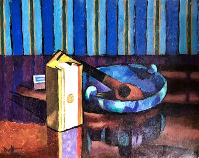 Jacques André Duffour (1926-2016)Still Life with Pipe and Striped Wallpaper, 1957