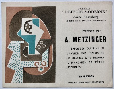 Jean Metzinger (1883-1956)Private View Card, 1919