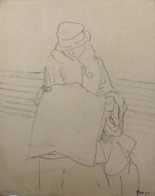 Gwen John (1876-1939)Woman in a railway carriage reading a newspaper, c. 1915