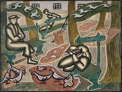 Doris Hatt (1890-1969)Pigeons and Dead Leaves, 1961