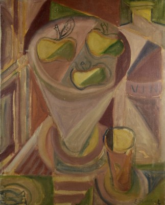 Élisabeth Ronget (1896-1962)Bouteille de vin et des pommes, c. 1950