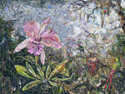vik muniz, pictures of magazine 2: orchid and three brazilian hummingbirds, after martin johnson heade, 2012
