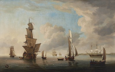 Charles Brooking , Man O'War with vessels in the Thames estuary