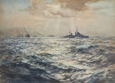 Arthur James Wetherall Burgess , RI, ROI, RBC, RSMA, A convoy escorted by a cruiser