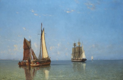 Jan Frederik Schütz 1817-1888 , Boats in a calm