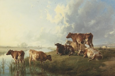 Thomas Sidney Cooper , RA, Cattle grazing by a river