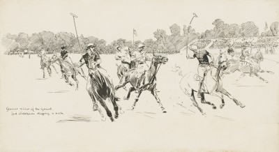 Lionel Dalhousie Robertson Edwards , RI, Lord Wodehouse stopping a rush: The 1921 Westchester Cup between USA and England at the Hurlingham Club, London., 1921