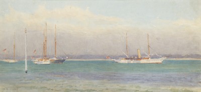 Alma Claude Burlton Cull , 'Miranda' and other RYS yachts off The Castle, Cowes