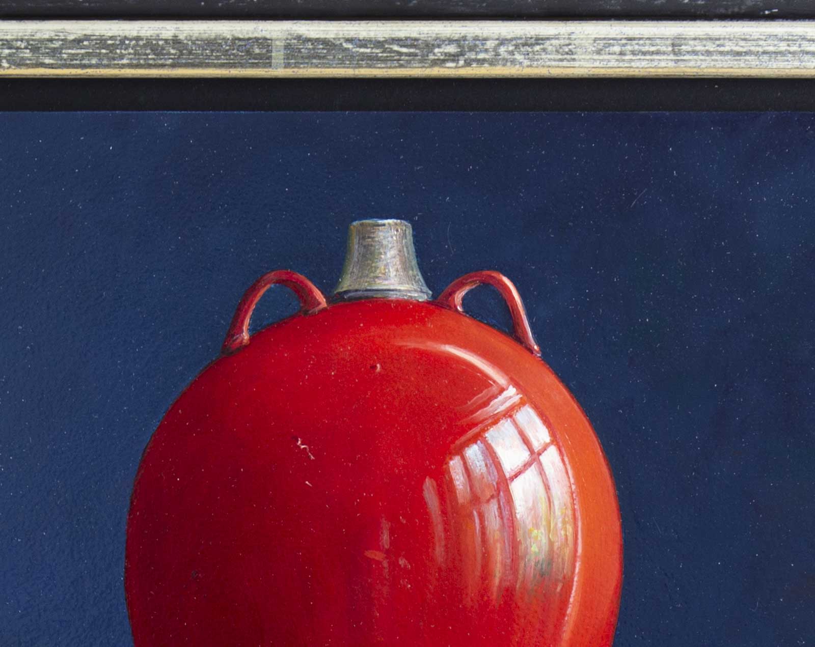 Red Vase With Loquat Fruit