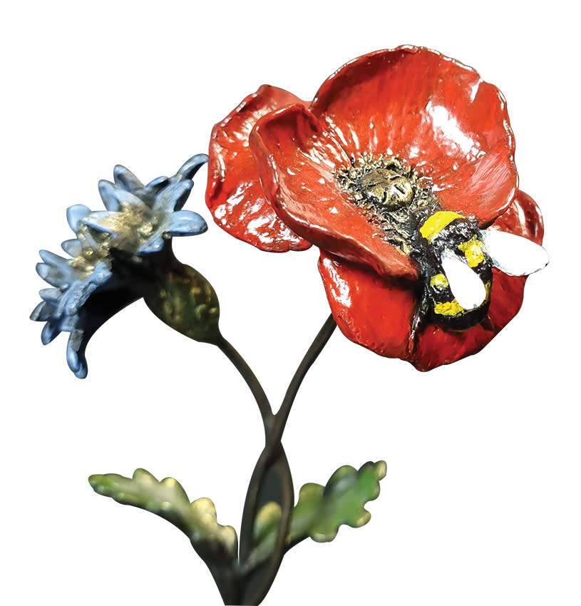 Poppy with Cornflower and Bee