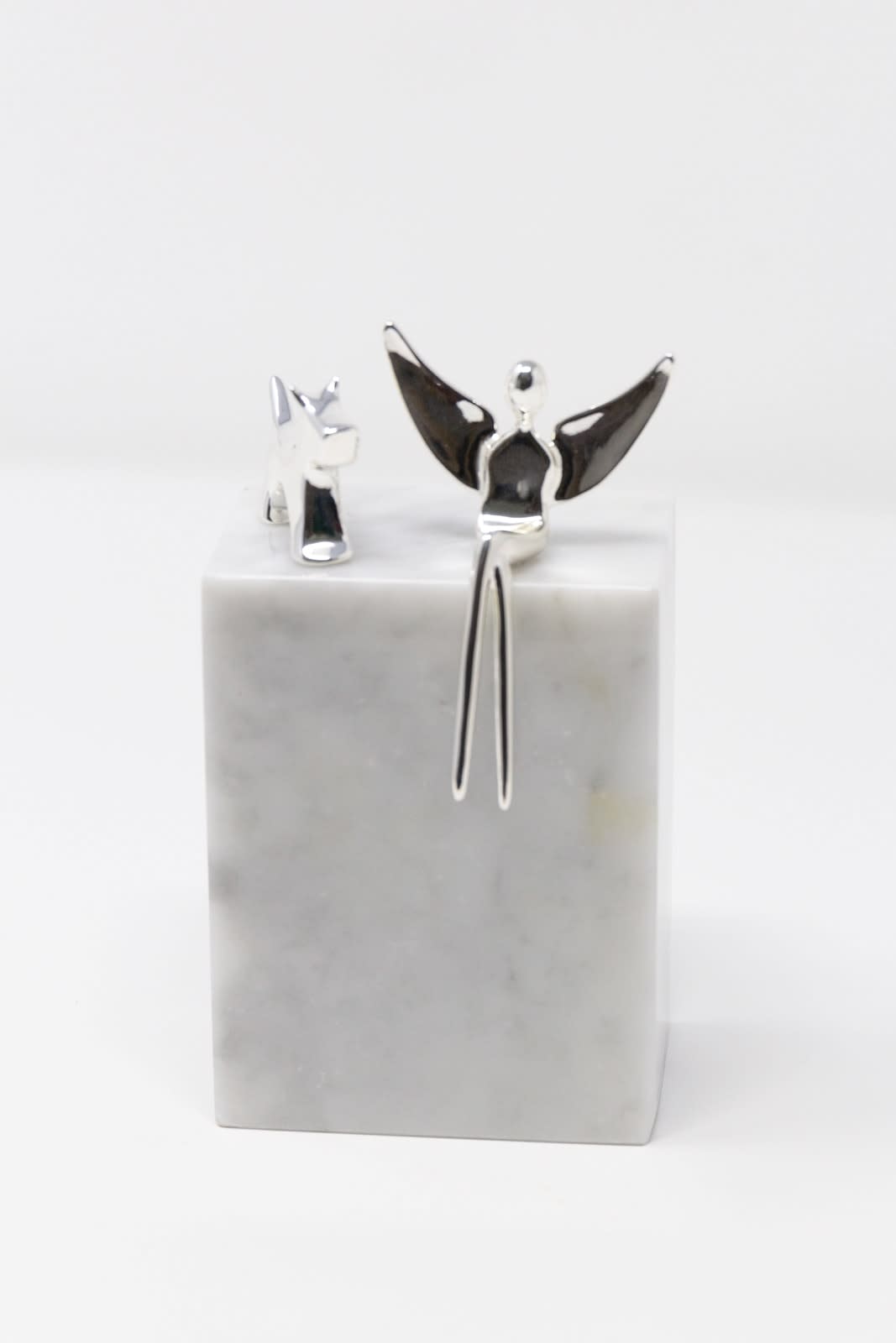 Silver Guardian Angel and Dog on Marble