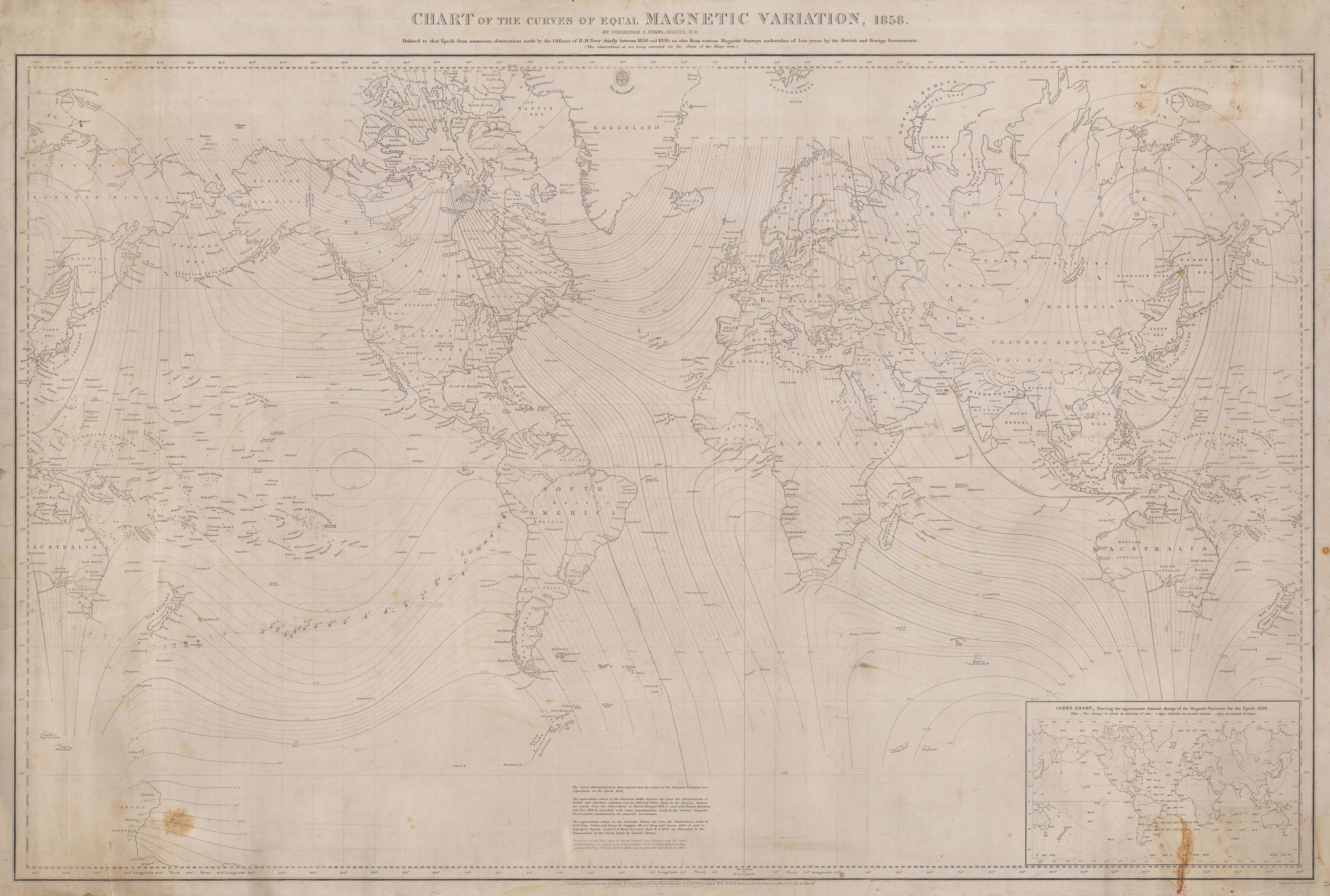 British Admiralty, Chart of the Curves of Equal Variation 1858