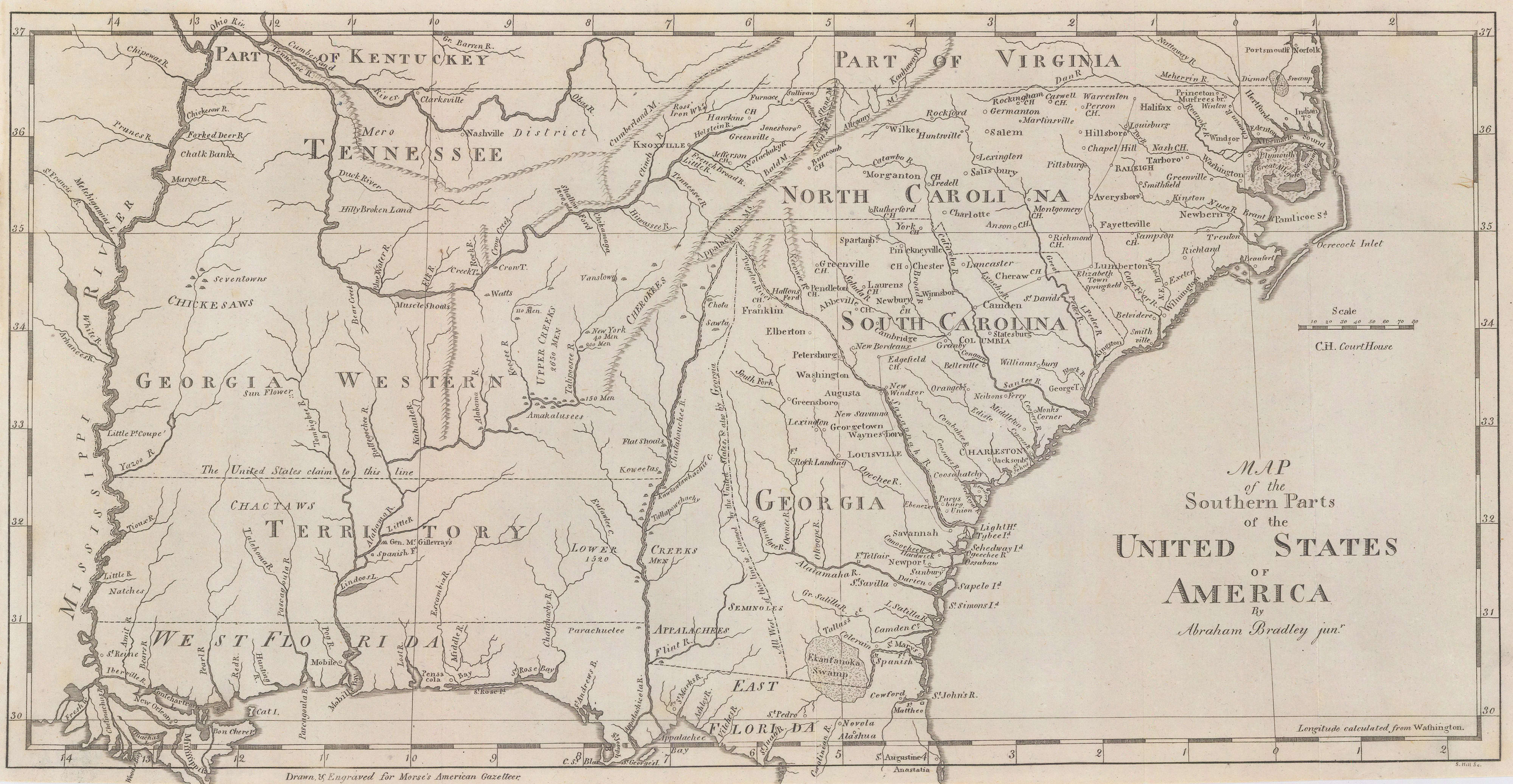 Abraham Bradley, Map of the Southern United States of America, 1797 ...
