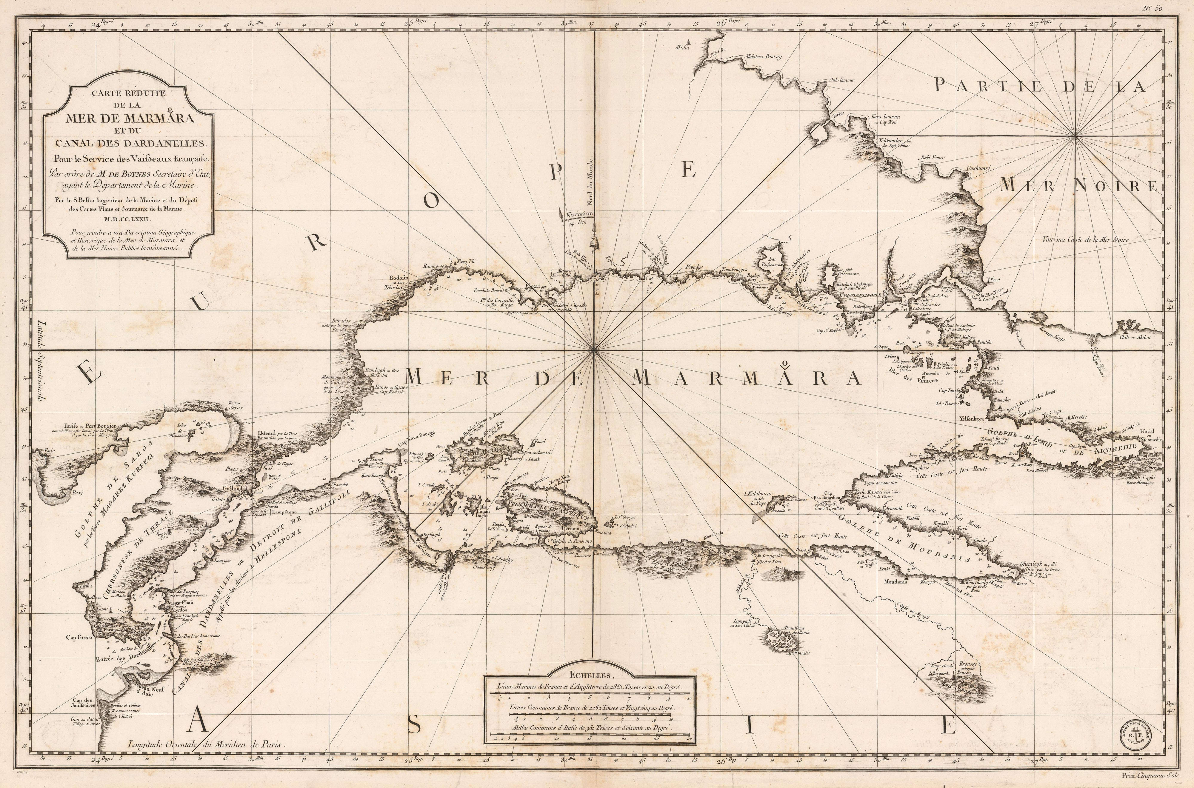 Jacques-Nicolas Bellin, Chart of the Sea of Marmara, 1772 | The Map House