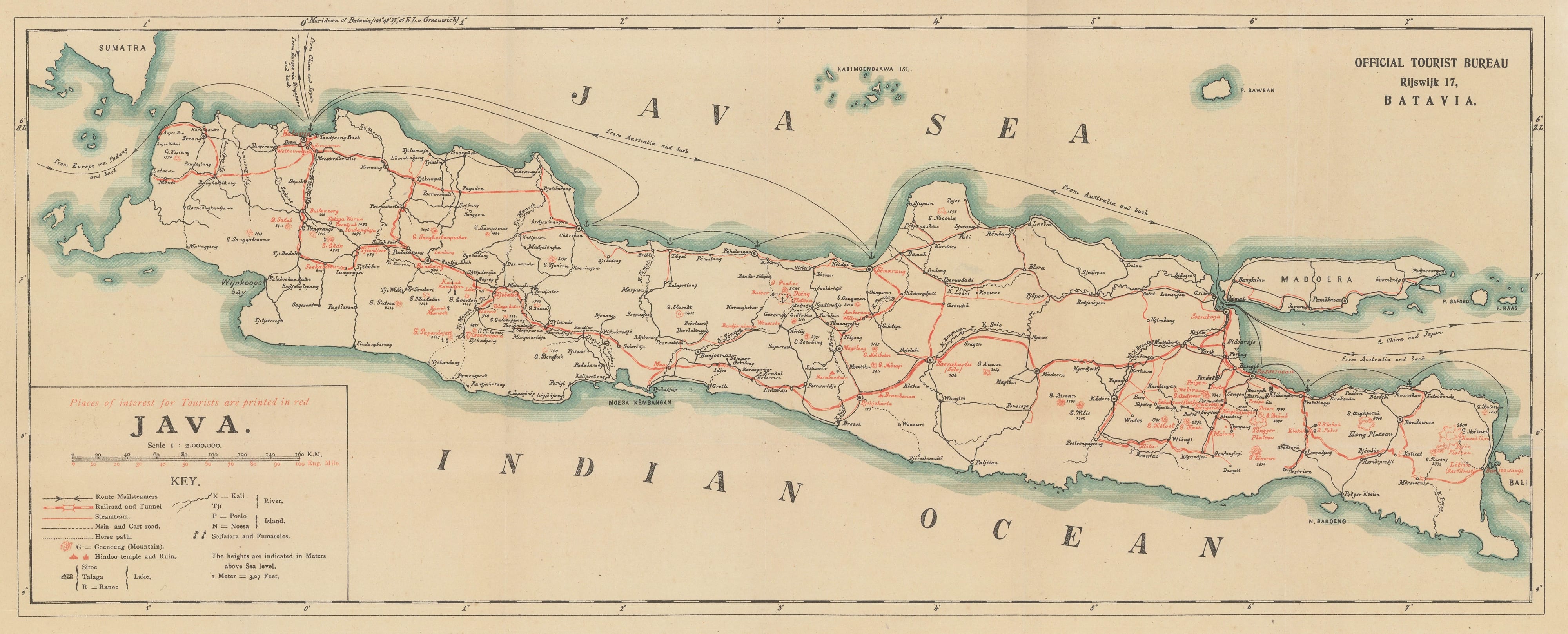 Official Tourist Bureau (OTB), Vintage tourist map of Java, 1918 | The ...