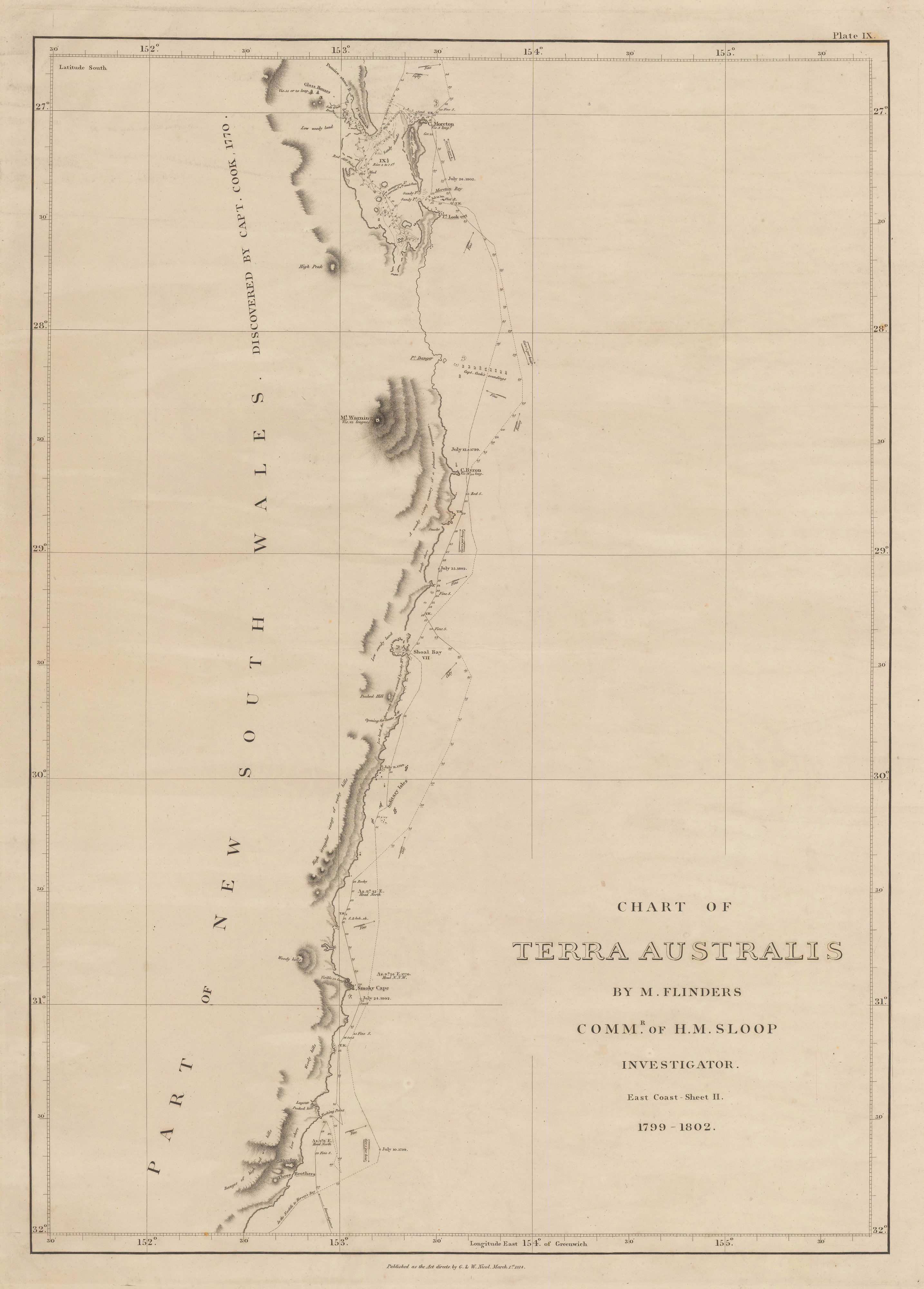 Matthew Flinders, Sea Chart from Brisbane to Port Macquarie, 1814 The Map House