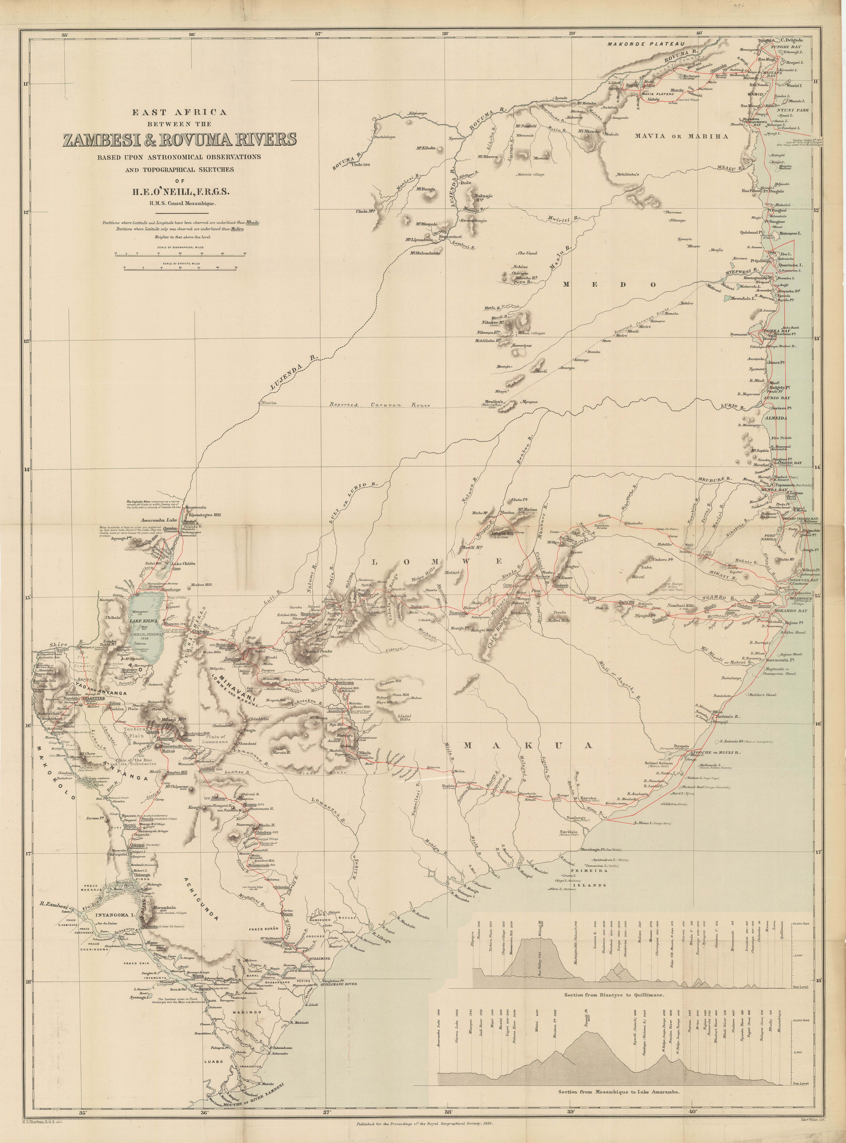 Royal geographical society rgs large scale map of mozambique 1885