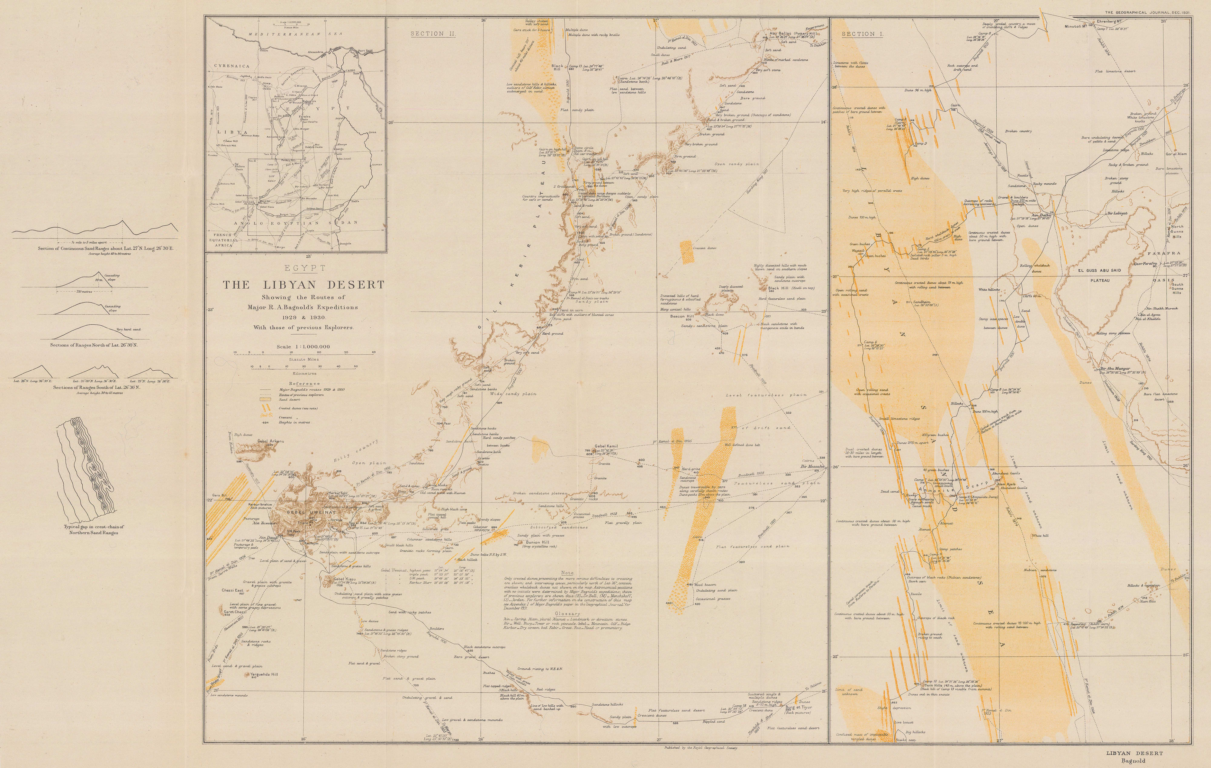 Royal Geographical Society (RGS), The Libyan Desert showing the Routes ...