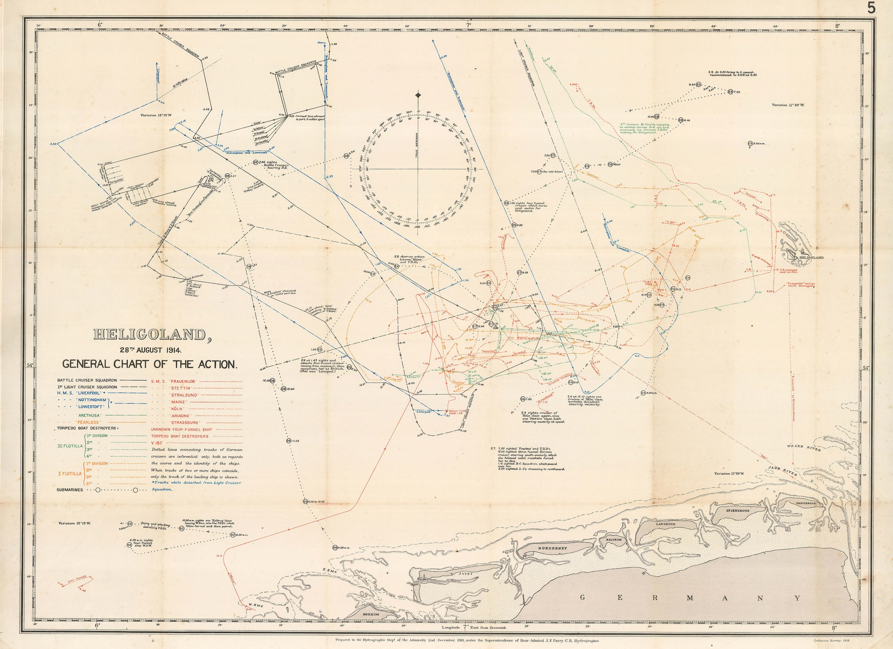 Ordnance Survey, Heligoland 28th August 1914 General Chart of the ...