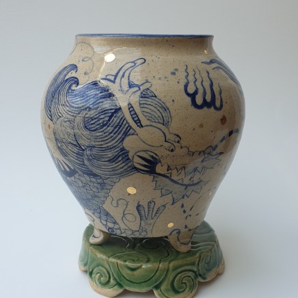 Gabby Malpas, Dragon tripod temple jar. Chinese cloud stand. Flower frog insert, 2024