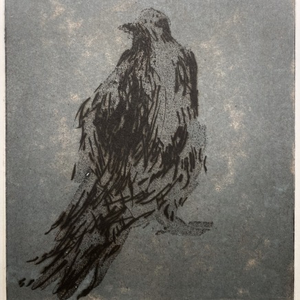 Astrid de La Forest, Empreinte (pigeon de dos, fond bleu), 2014