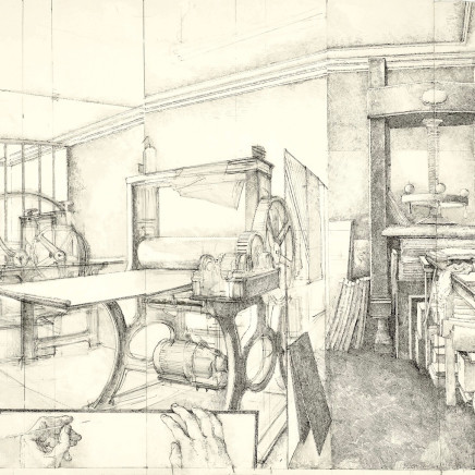 Érik Desmazières, L'Atelier René Tazé, vue Oblique (dessin), 1992-2018