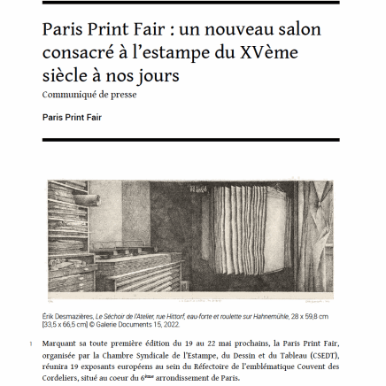 Paris Print Fair : un nouveau salon consacré à l’estampe du XVème siècle à nos jours