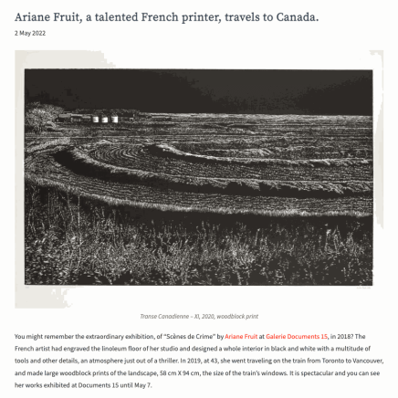 Ariane Fruit, a talented French printer, travels to Canada