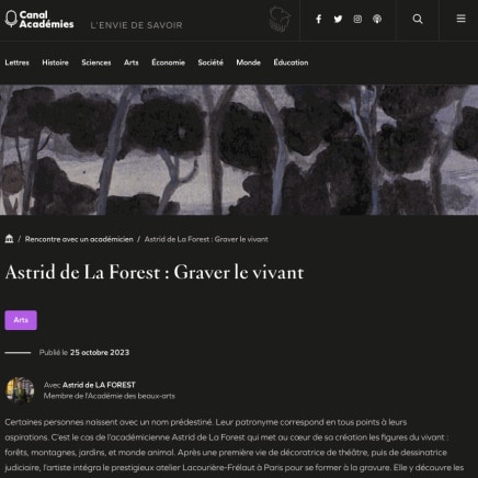 RADIO - Entretient avec Astrid de La Forest : Graver le vivant