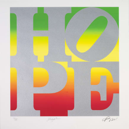 Robert Indiana, August (Silver over Green/Yellow/Red Rainbow Roll), 2015