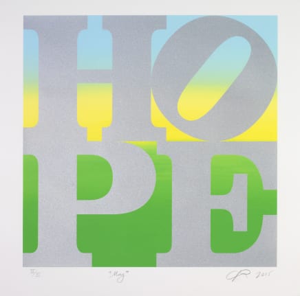 Robert Indiana, May (Silver over Blue/Yellow Green Blend), 2015