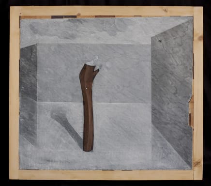 Image of Oriano Galloni's "Fusione Degli Elementi (Fusion of the Elements)" wood, Bardiglio marble and mixed media artwork