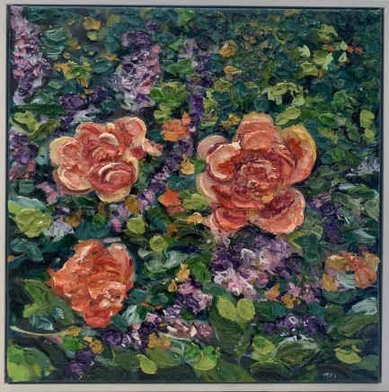 Melony Smirniotis b.1974- Sydney, Australia Floral Lush Mini #1, 2021 Initialled on bottom right of canvas/signed verso Mixed media on canvas 30 x 30cm 32 x 32cm (framed) SOLD