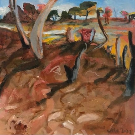Joanna Cole b.1972- SA; Lives and works in Sydney, NSWThe Worlds Delight on the Murray, 2018-22 Signed and dated on verso Oil on plywood 30 x 30 cm