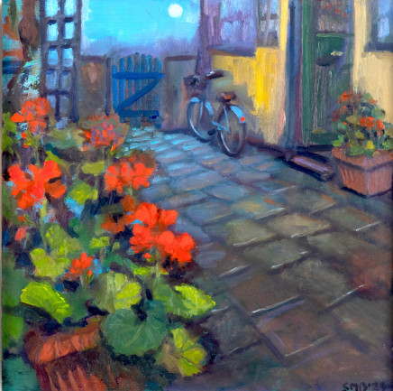 Sue MacLeod-Beere b. 1956- NZ, AustraliaMoonlit Courtyard, 2023 Signed lower right Oil on board 30.5 x 30.5cm