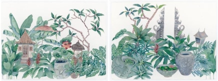 The Balinese Garden:, 2025 Watercolour & gouache on arches paper Diptych Each panel 57cm x 76cm $11,000