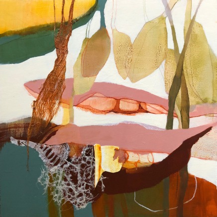 Claire Yerbury b.1970- NY, USA, Lives & works in AustraliaOfferings, 2025 Signed, titled & dated verso Mixed media & collage on board 50 x 50cm