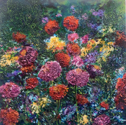 Melony Smirniotis b.1974- Sydney, Australia Edge of Floral Lush Textures & Light, 2021 Initialled on bottom right of canvas/signed verso Mixed media on canvas 50 x 50 53 x 53cm (framed) SOLD
