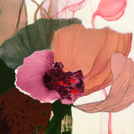 Claire Yerbury b.1970- NY, USA, Lives & works in AustraliaPoppy Heart, 2024 Signed, titled, dated verso Mixed media & collage on board 30 x 30cm