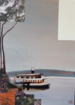 Brendan Kelly b. 1970 Ryde, NSWFerry at Tennyson Wharf, 2022 signed and dated verso initialled lower left mixed media on board 50 x72cm