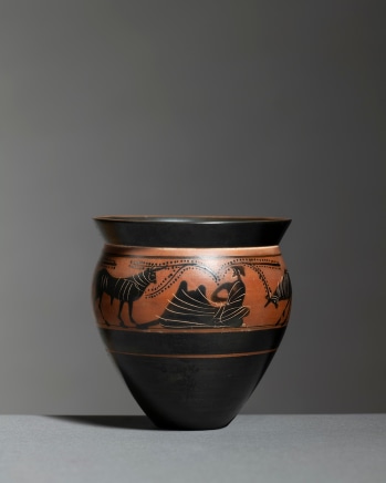Greek black-figure mastoid cup, Athens, c.490-470 BC, attributed to the workshop of the Haimon Painter