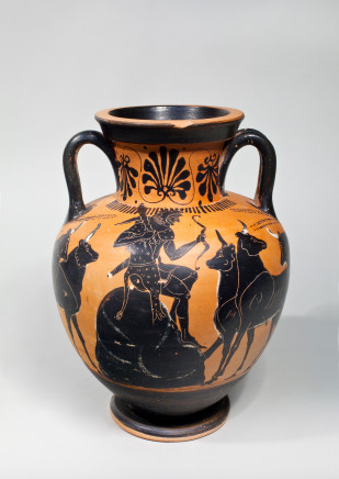 Greek black-figure amphora with Herakles and Geryoneus, Athens, c.500 BC, attributed to the Leagros Group