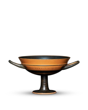 Greek black-figure lip cup with inscription, Athens, c.550-525 BC